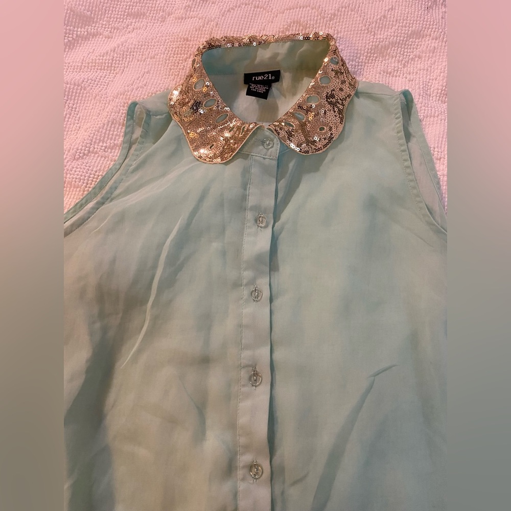 Sequined Collared Button up Blouse - Rue 21